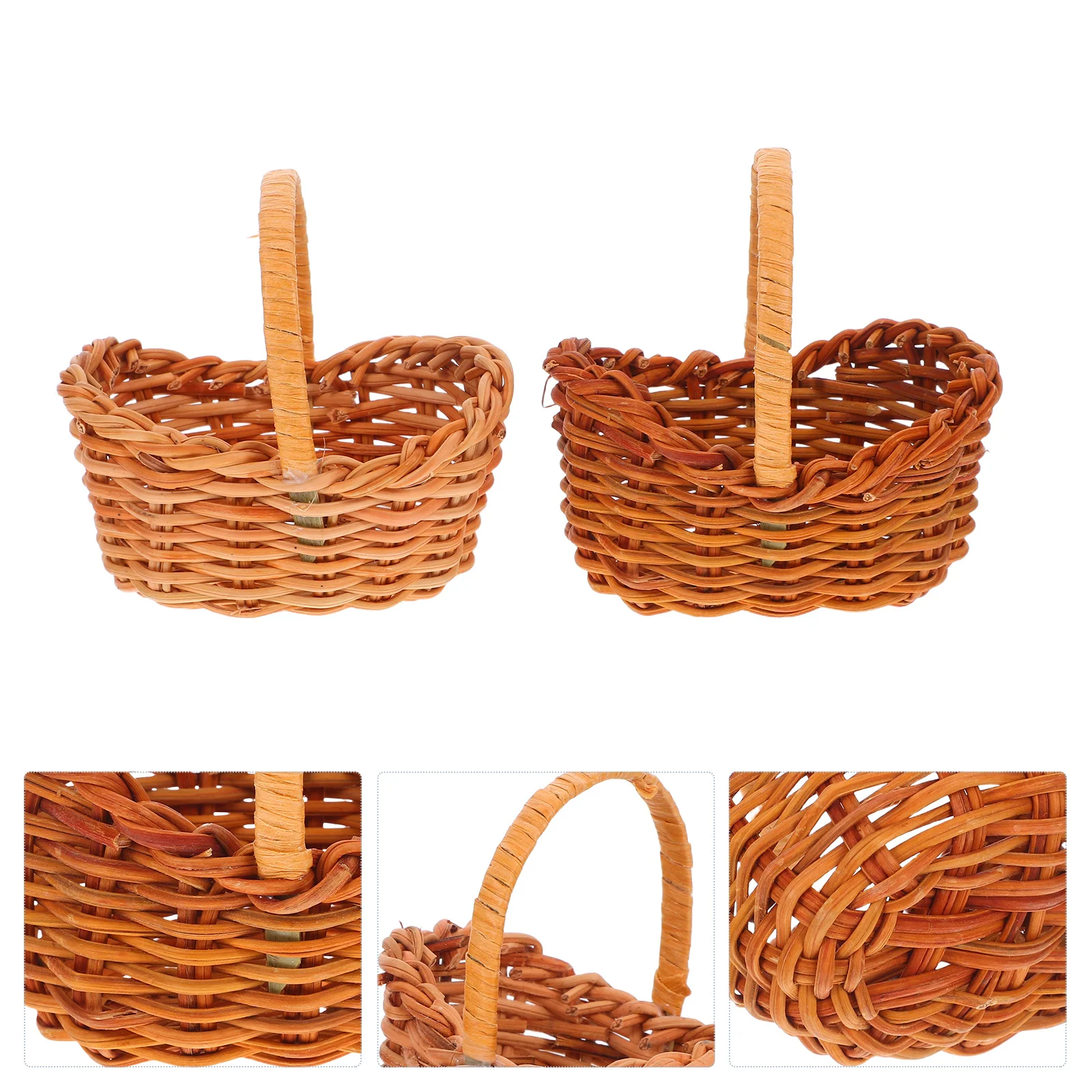 

4pcs Mini Baskets With Handle: Miniature Woven Dollhouse Accessories For Home Decor Kids Play Rustic Craft Storage Basket Prop