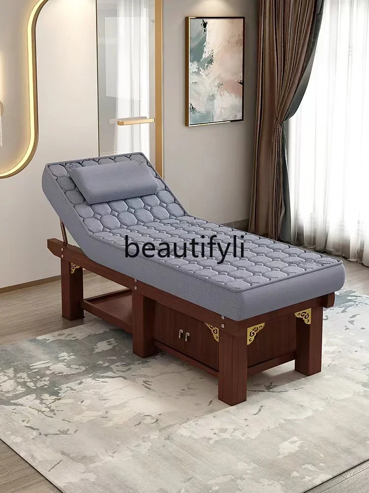 Solid wood latex beauty massage bed TCM massage physiotherapy with hole spa ear treatment bed