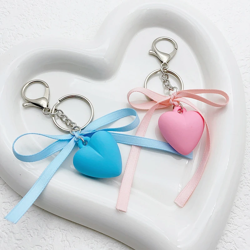 

Cute Macaron Colorful Love Bow Keychain Pendant Key Rings For Women Girls Delicate Fashion Backpack Decoration Accessories Gifts