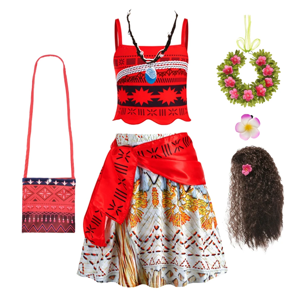 Ocean Adventure Cartoon Role Play Costume Moana Two Pieces Dress up for Girls Polynesian Style Vaiana Costume Halloween