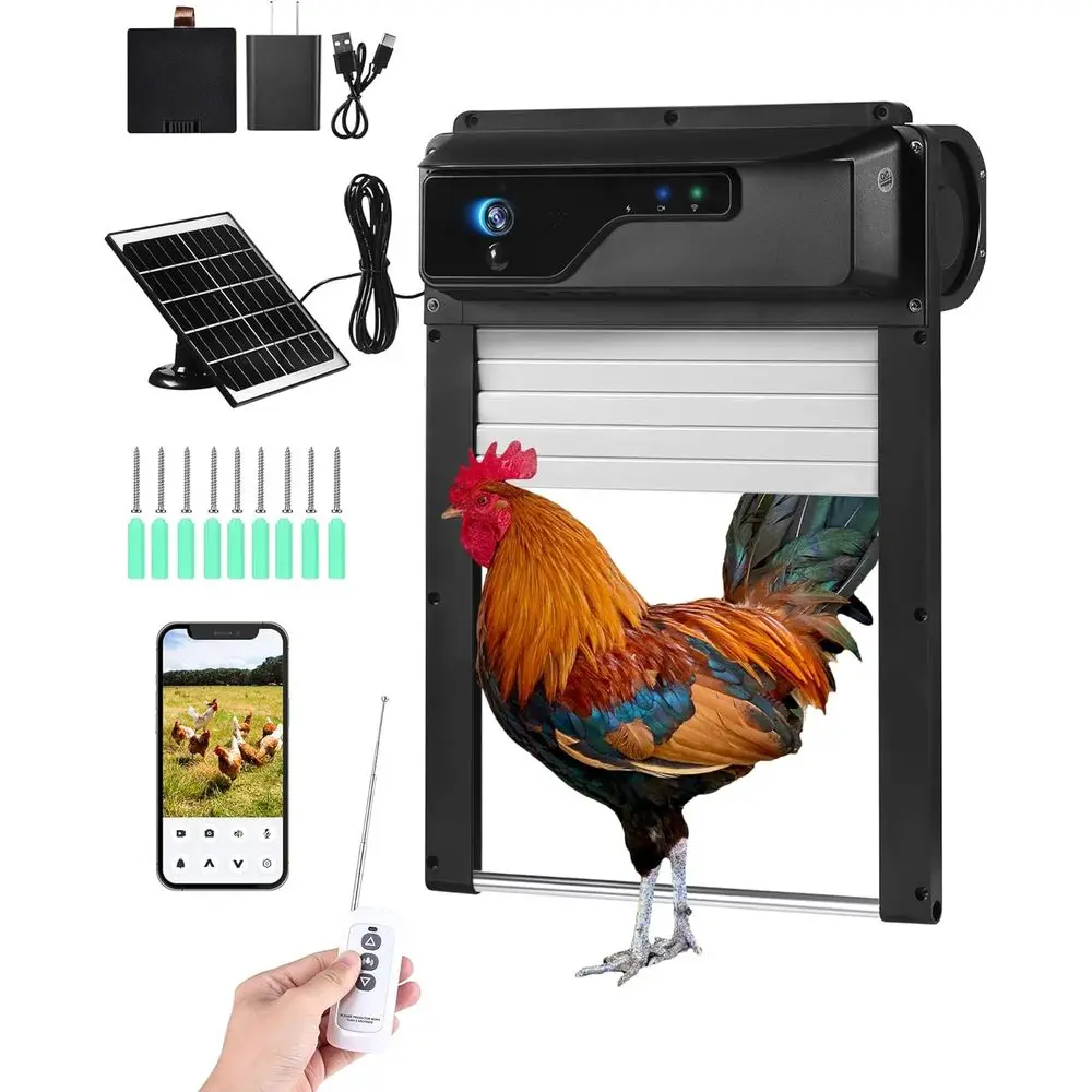 

Chicken Coop Door HD Camera, Rechargeable, 5000mAh Battery, App-Based Monitoring, Remote Control, Timer, Anti-Trap Sensor, Alarm