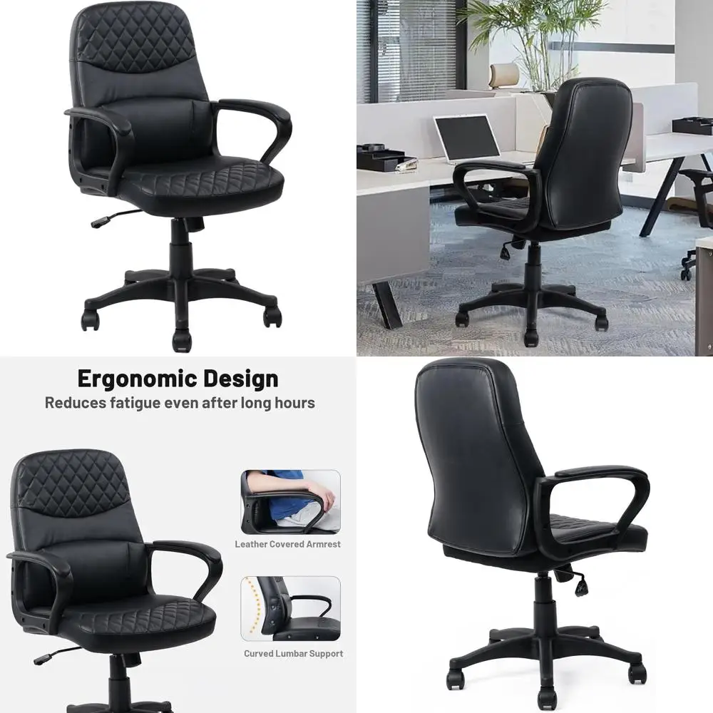 

Кожаное офисное кресло руководителя с поддержкой поясницы и колесиками для дома или офиса, черное