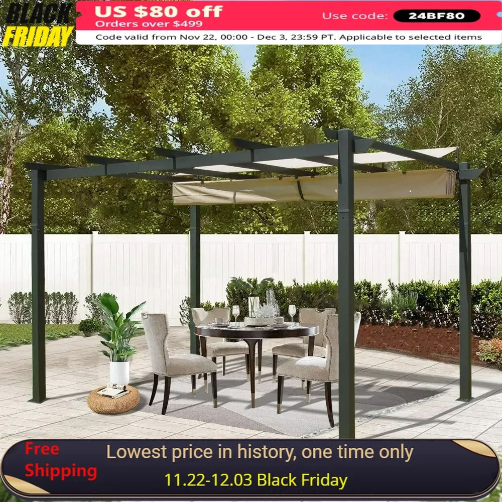 

Outdoors Tents,9’x13'Outdoor Retractable Pergola Against The Wall with Sun Shade Canopy, Pergolas and Gazebos Clearance,Pergolas