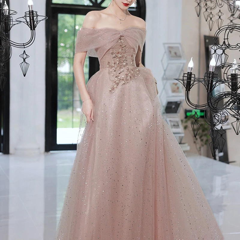 Luxury French Off-Shoulder Gala Dress - close-up view