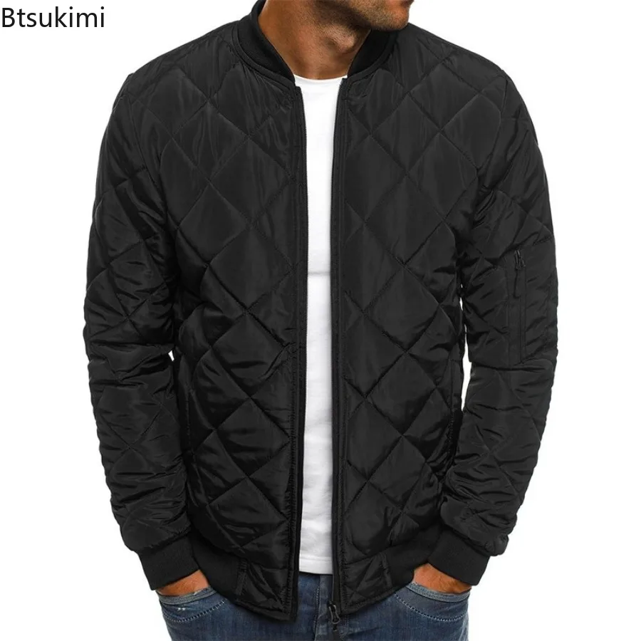 

New Winter Jackets Men's Baseball Collar Mesh Pressed Lightweight Warm Jacket Vintage Flight Casual Long Sleeve Coats Men Parkas