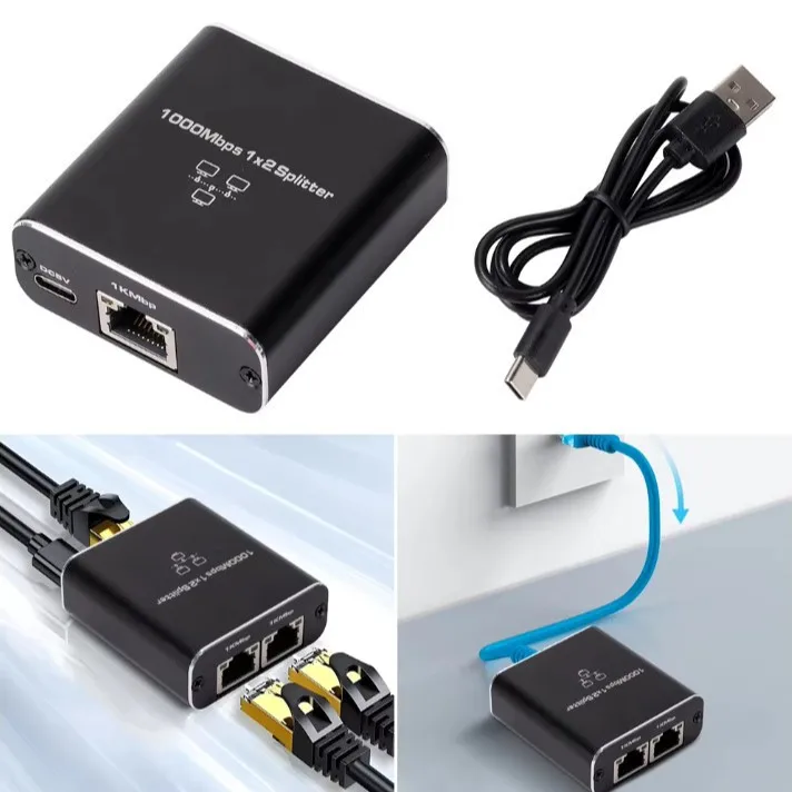 Network Cable Splitter With One To Two Simultaneous Internet Access, Rj45 Splitter With One To Two Switch, Ethernet Port Gigabit