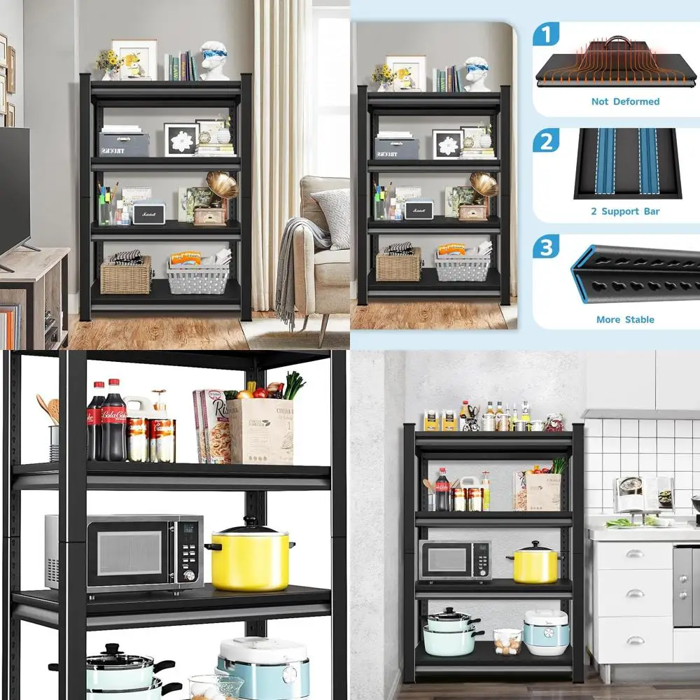 Estantería de acero de 36 niveles de grado industrial, estante de almacenamiento ajustable de 4 niveles, capacidad de 1400 libras, negro