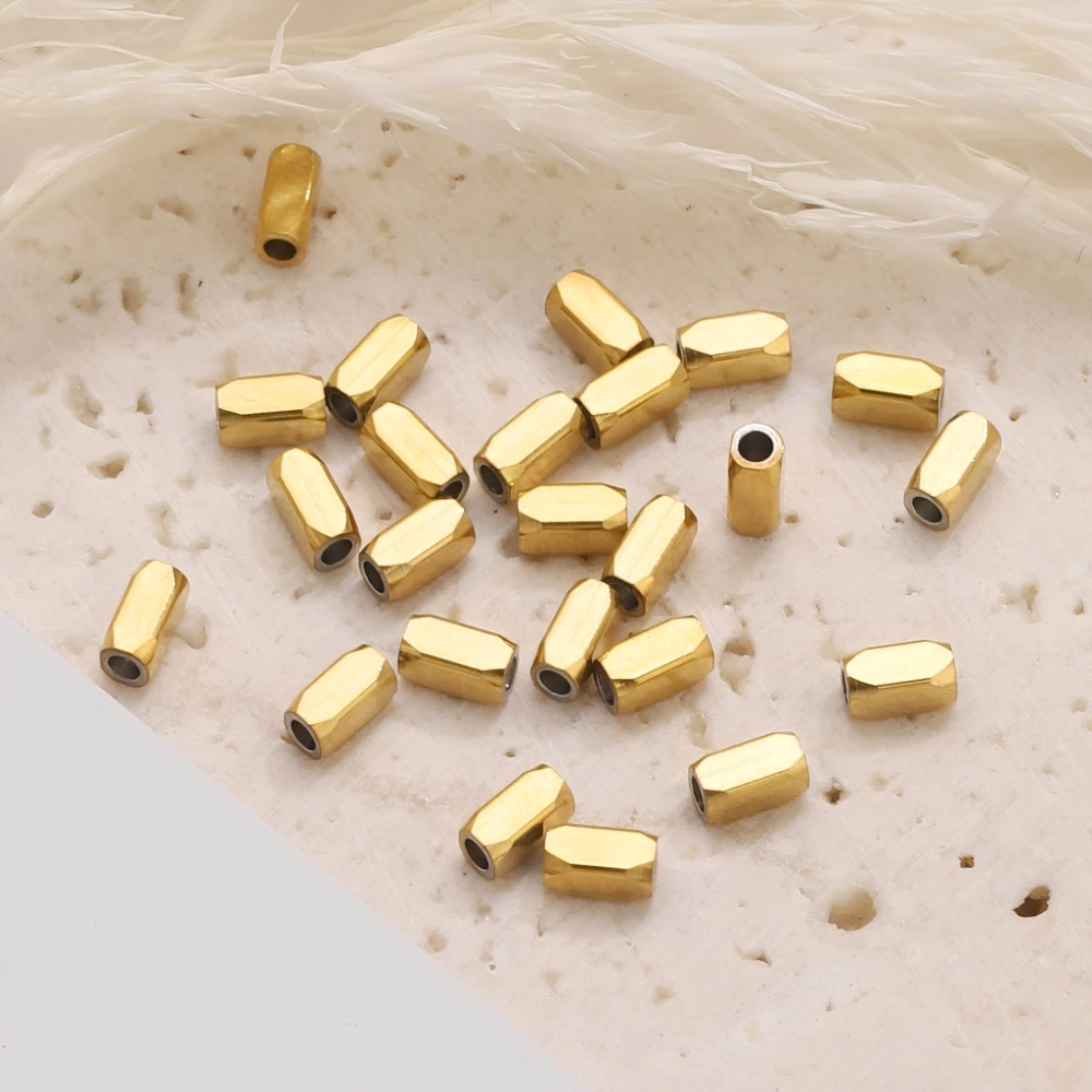 20pcs 18K Gold Stainless Steel Hexagonal Spacer Beads DIY Jewelry Making Components for Bracelet Necklace Wholesale Supplies view 4