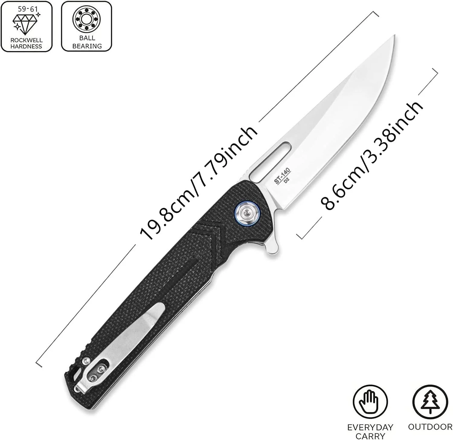 

ST140 Folding Knife D2 Blade+Micarta Handle Pocket Knife EDC for Outdoor Camping Hiking Hunting Tool Knife