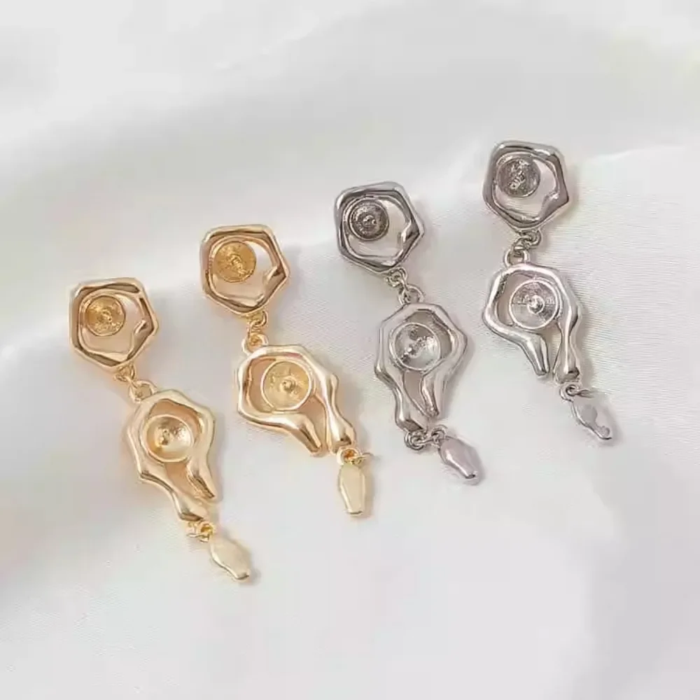 

14K Copper-plated Real Gold Long Irregular Lava Stud Earrings, Diy Handcrafted Pearl Earring Material Accessories