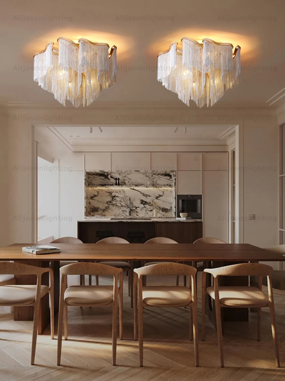 Retro Gold Chrome Aluminum Chain Lamparas De Techo Dimmable LED Chandelier Ceiling Light.Ceiling Lamp For Foyer Dinning Room