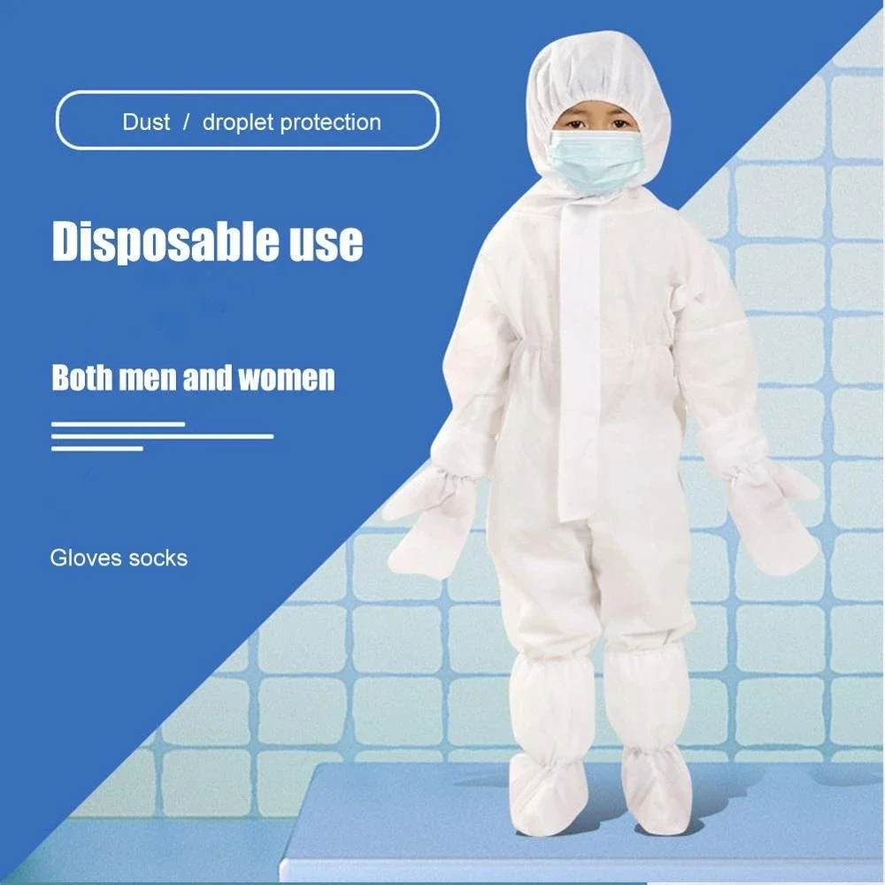 Kids Disposable Protective Isolation Suit Hood Breathable Dustproof Children Coveralls Full Body Gown Lightweight Play Clothing