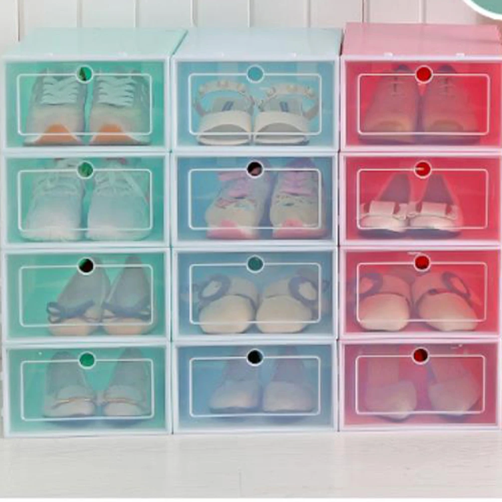 

6 Foldable Shoe Boxes Stackable Shoes Storage Containers Organizers Sneakers Closet Entryway Under Bed Transparent