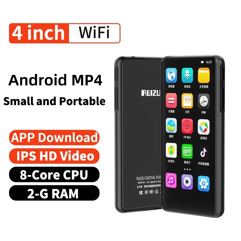 

RUIZU H8 New Bluetooth Music Video Player With Android System 5.1 Connect WIFI 16GB Walkman Support App Study MP3 MP4