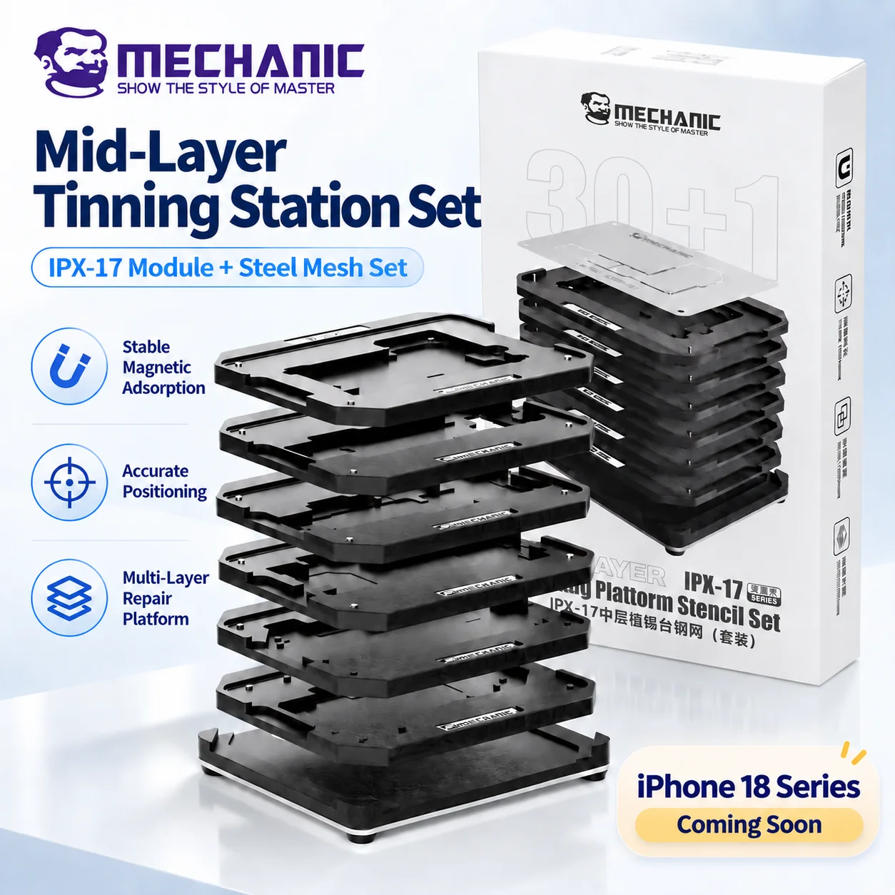 MECHANIC Mid-Layer Tinning Station Set for iPhone X-17 Motherboard CPU Positioning Tin Plating Soldering Platform Repair Fixture