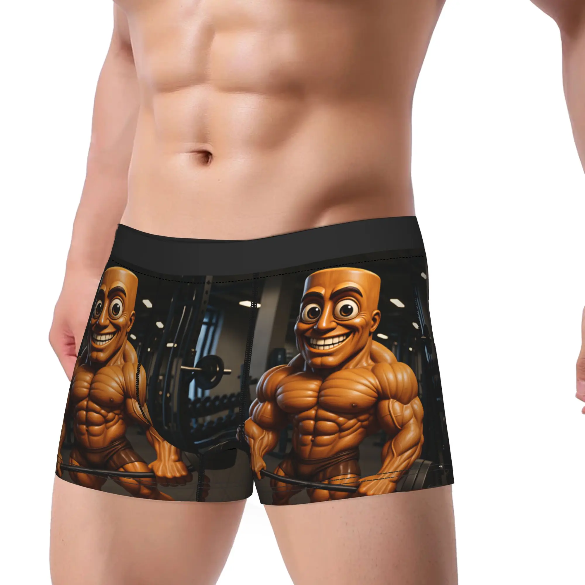 Tung Tung Sahur Gym Bodybuilder Muscle Meme Boxershorts Pouch Underwear Quality Boxer Brief Novelty Male Underpants Plus Size