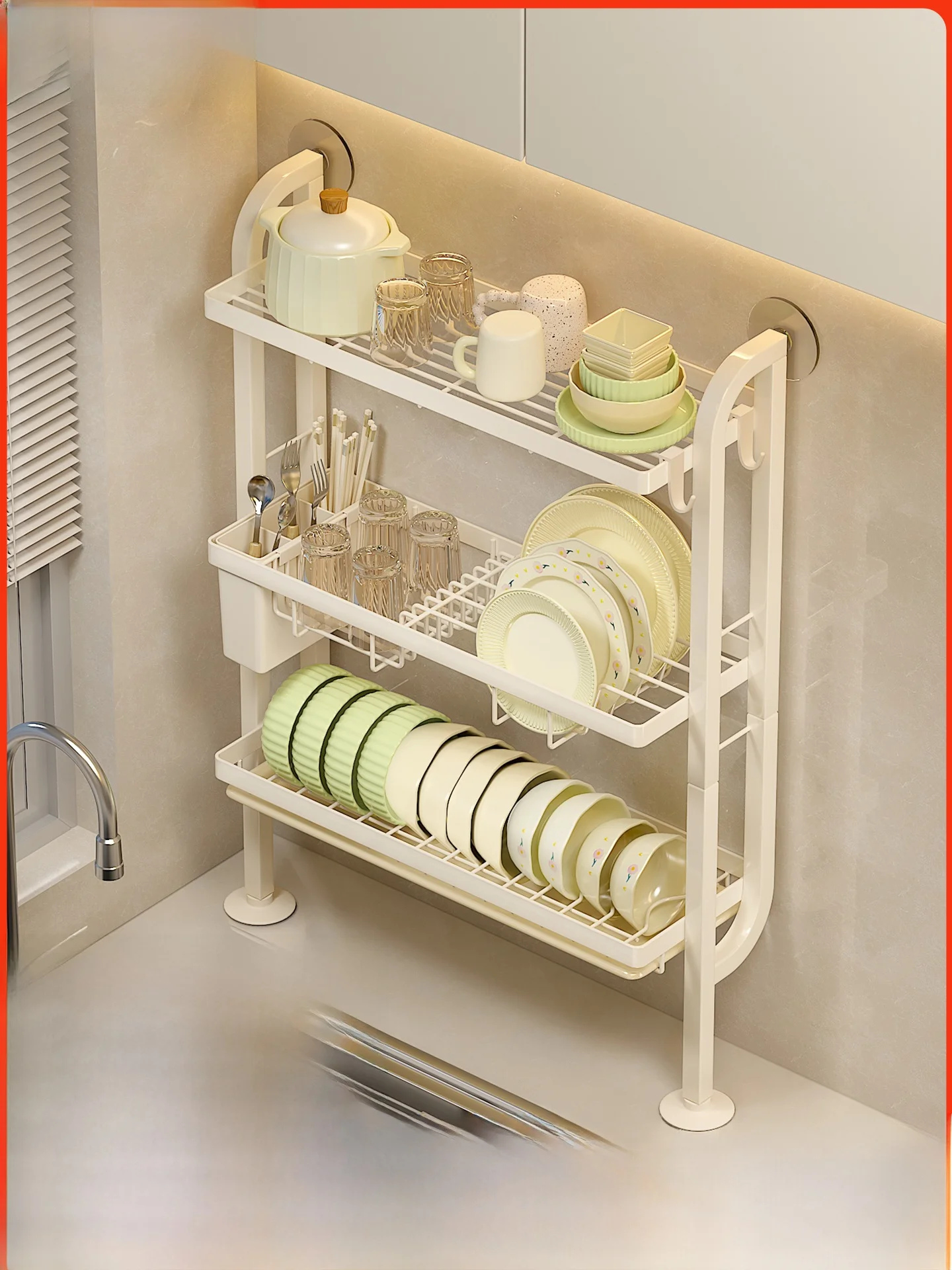 

Многоуровневая подставка для посуды и кухонных принадлежностей на столешницу без сверления, узкая, для кухонной раковины