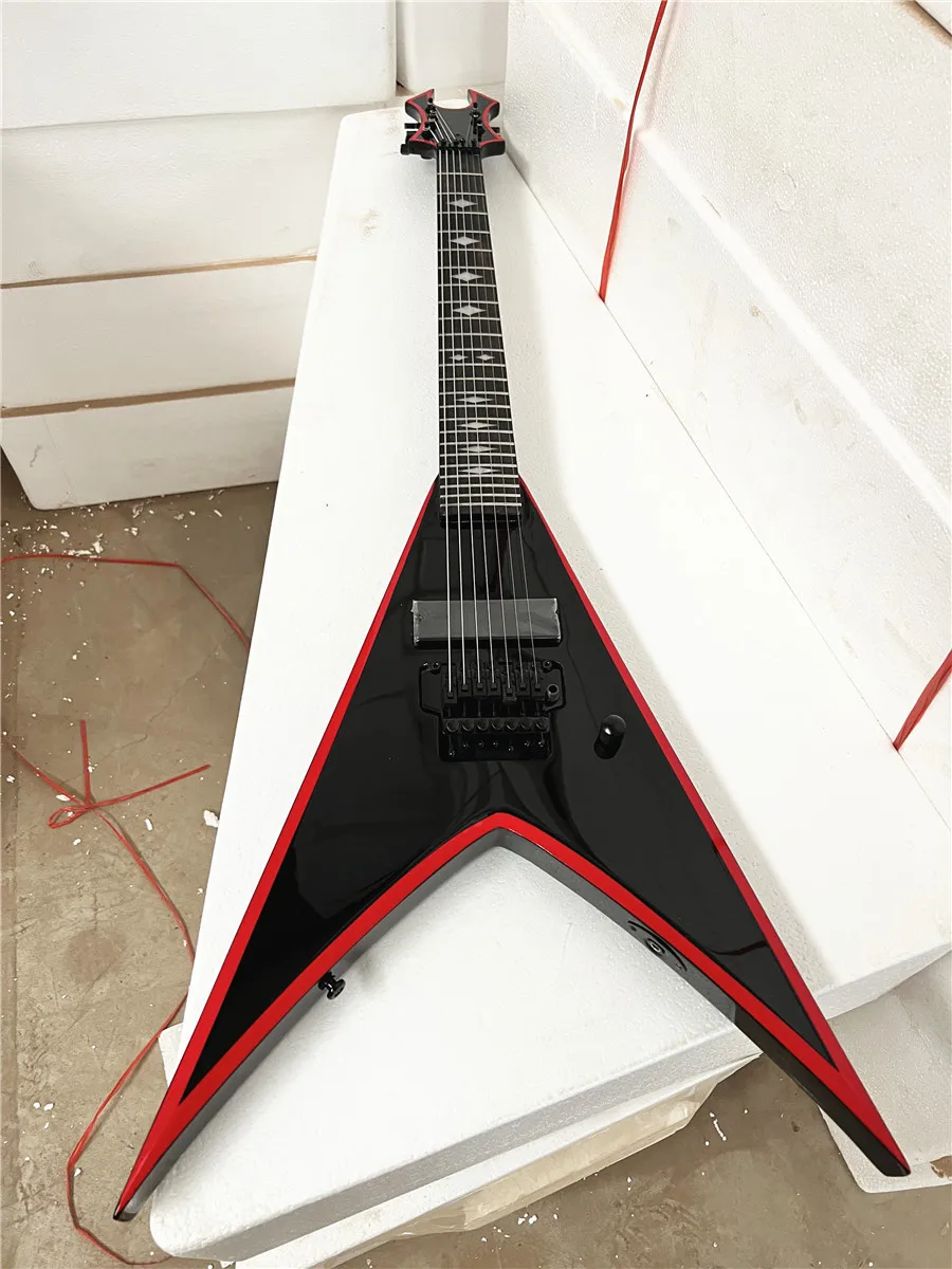 High-quality custom version of Shaped Fork 7 string Double shake electric guitar Black accessories free shipping