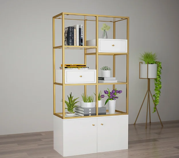 

Золотистые кованые полки из массива дерева. Современные многоярусные книжные стеллажи от пола до потолка для дома.