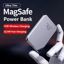 15W Wireless Magsafe Fast Charger for iPhone Xiaomi Samsung S24 22.5W External Battery Charger Macsafe Mini Power Bank 10000mAh