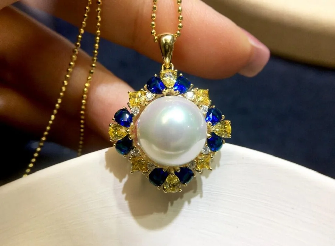 Large quantity of AAAAA 12-13mm natural South China Sea white gemstone pendant necklace 925S