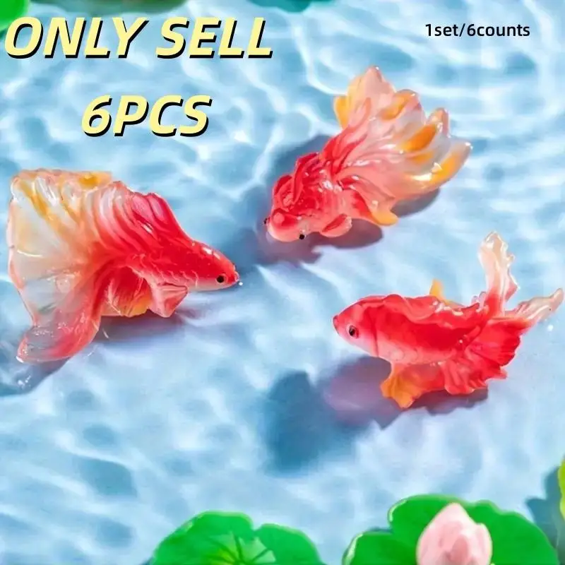 1 set of 6 pieces of micro landscape creative koi goldfish, fish tank water landscape ocean decoration ornaments
