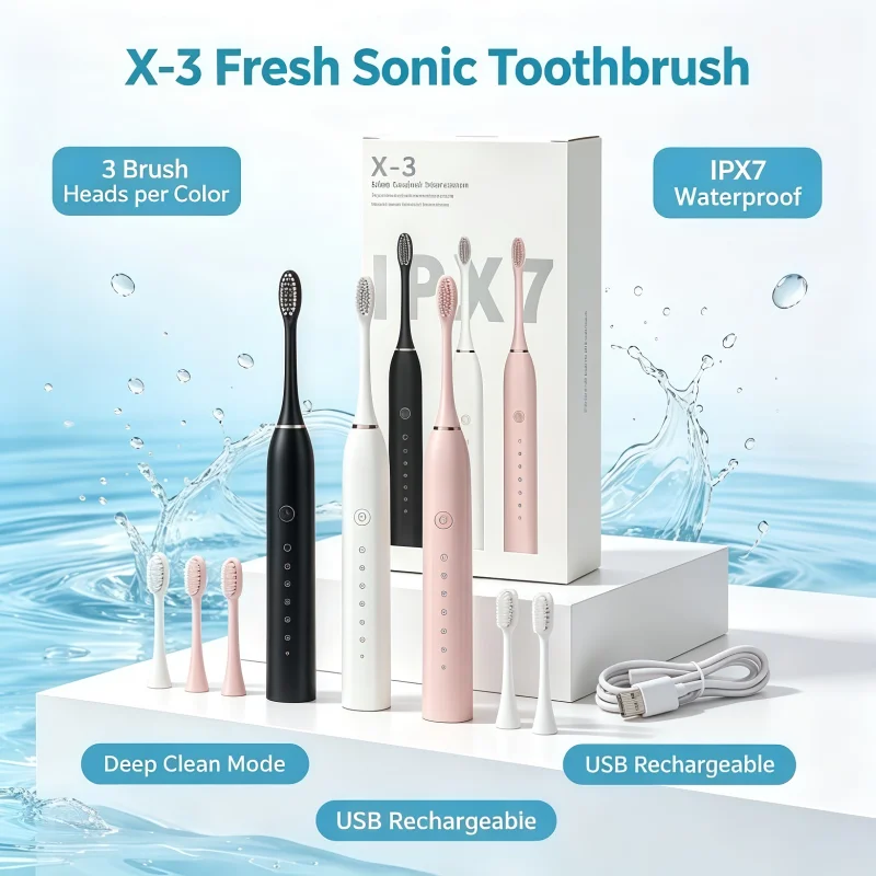 2026 Hot X-3 Electric Toothbrush USB Rechargeable Tooth Brush For Adult 6Clean Modes Washable Teeth Whitening and Cleaning Brush