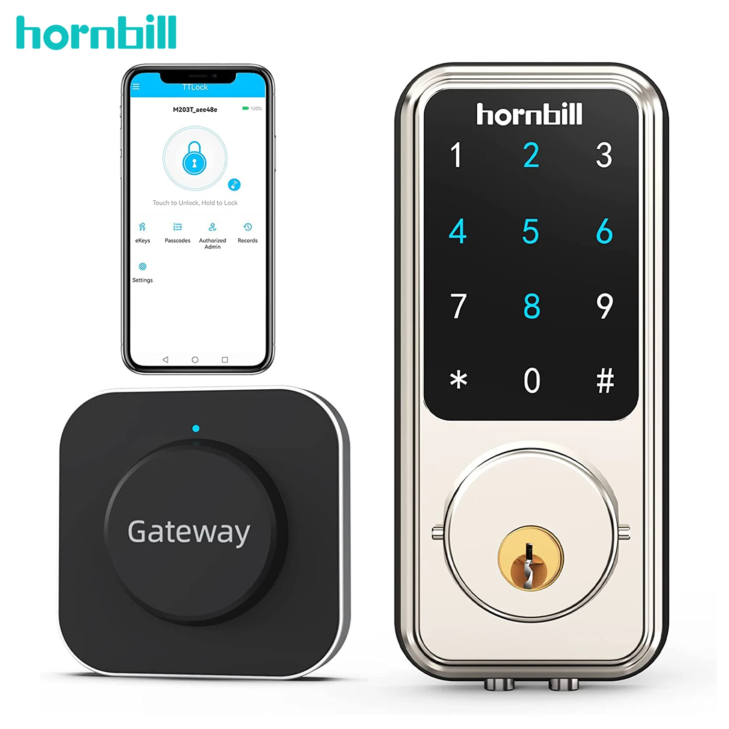 Hornbill Smart Deadbolt Door Lock Electronic Remote Control With Gateway Wifi Hub TTLock Keyless Entry Front Locks For Home Safe