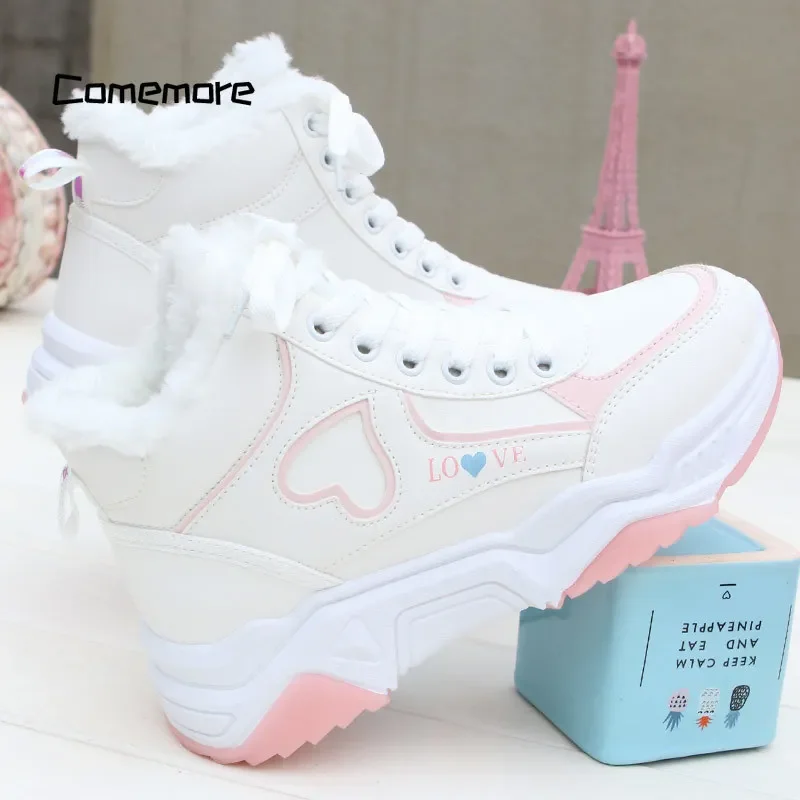Comemore Female Platform Sport Shoes Winter Women High Top Sneakers Zapatillas Mujer 2023 Woman Plush Warm Casual Sport Sneakers