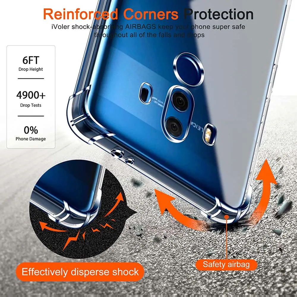 1.5MM Thick Air-Bag Clear Case For Huawei Mate 10 Pro 10 20 30 Lite Mate 40 50 60 Pro Thick Anti-Drop Shockproof Clear Cover