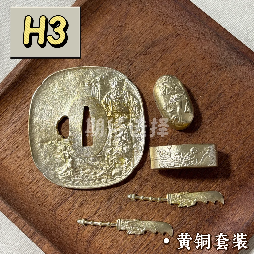 Juegos de espada Tachi de cobre y latón puro, accesorios Tsuka, diseño Musashi para espadas japonesas Katana Tachi