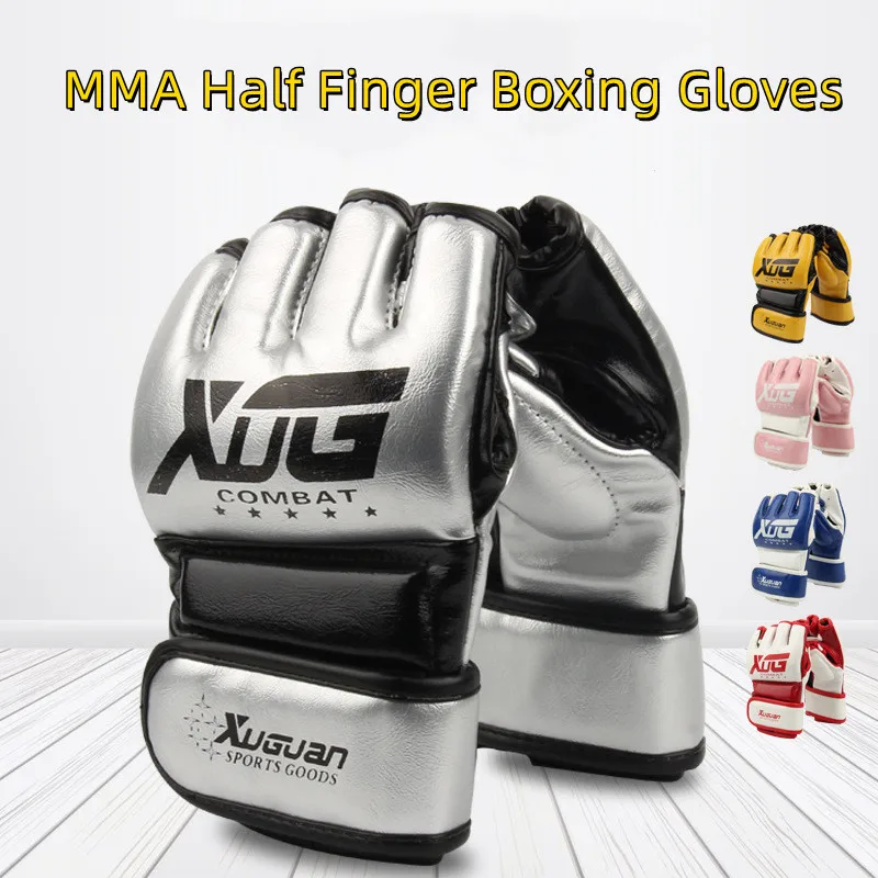 Guantoni da boxe mezze dita MMA PU Leather Taekwondo Fighting Sanda guanti da allenamento Karate Muay Thai Boxing Training Equipment