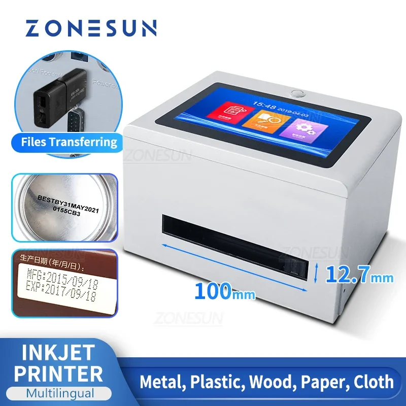 

ZONESUN ZS-TIP127 Digital 12.7mm QR Barcode Logo Printer Tabletop Inkjet Date Coding Machine Portable Batch Expiry Serial Number