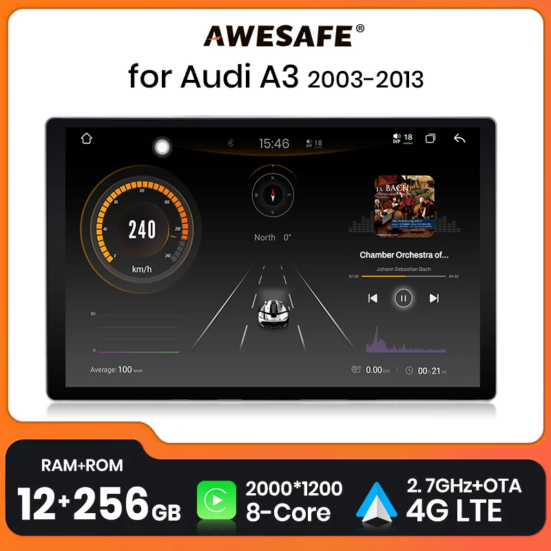 AWESAFE V3 Plus 2K Android 13 Wireless CarPlay Android Auto Car Intelligent Systems for Audi A3 8P 2003 2004-2013 7870 Autoradio