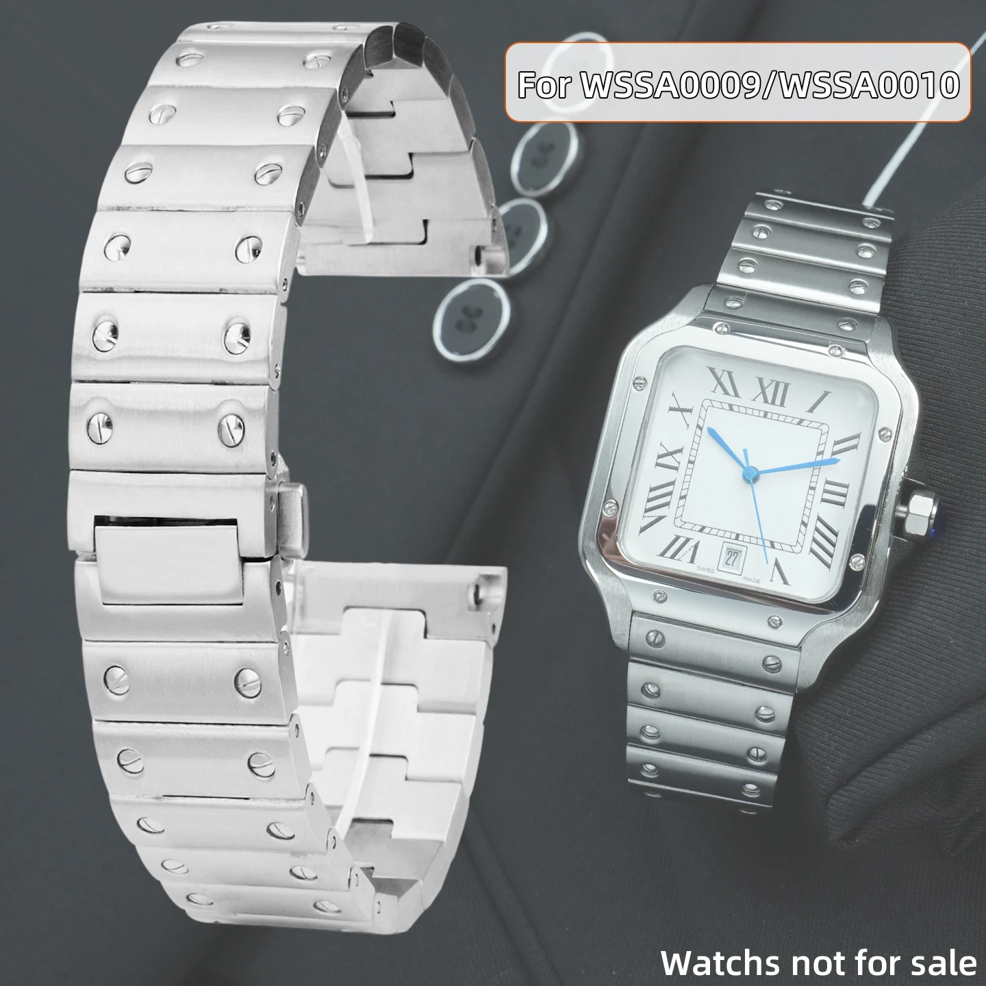 

‌ Браслет для часов из нержавеющей стали 21 мм для Cartier Santos WSSA0010/WSSA0009/WSSA018, мужской твердый стальной ремешок, не быстросъемный ‌