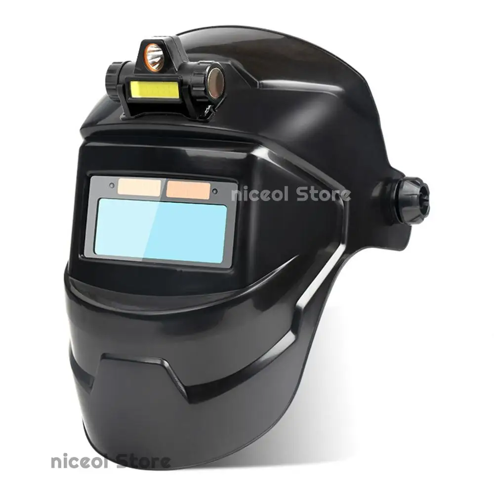 

Auto Darkening Cool Welder Mask with Work Light Large Viewing Screen True Color Hood Mask 2 Arc Sensor for Arc Weld Grind Cut