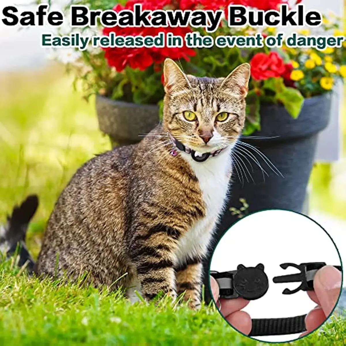 Reflective Breakaway Airtag Cat Collar 0.4Inch Adjustable with Holder Bell for Kitten Small Cat Daily Use Without Locator