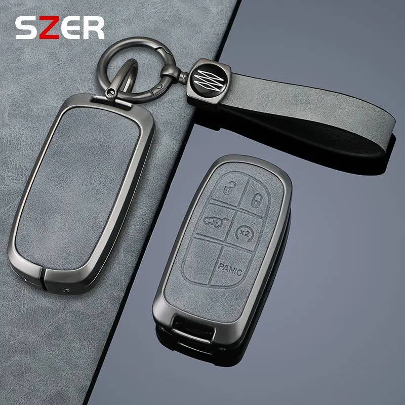 Metal Leather Car Key Cover Case Fob for Jeep Renegade Compass Grand Cherokee for Chrysler 300C Wrangler Dodge Car Accessaries