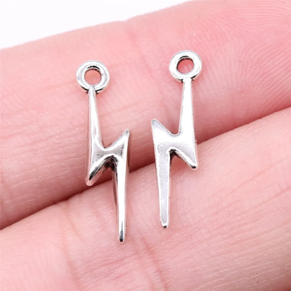 30pcs/lot Charms Lightning Flash 20x5mm Tibetan Silver Color Pendants Antique Jewelry Making DIY Handmade Craft