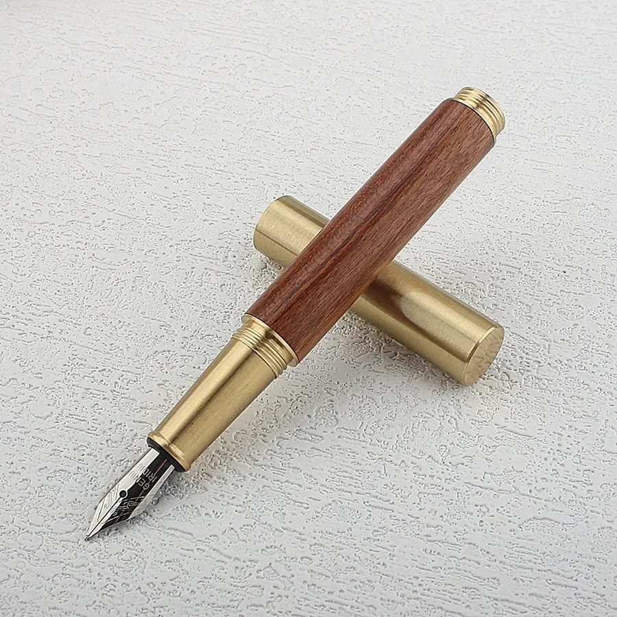 Luxury Fountain Pen Fine Nib Classic Design Metal Short Wooden Pen with Converter Weight Ink Pen for Smooth Writing