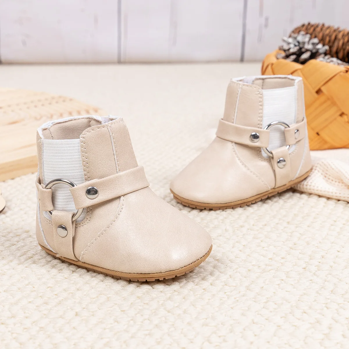 Kids' Boots Toddler Solid Color High-top Buckle Fashion Autumn Shoes For Baby Anti-slip Designer Brown White Size 11-13