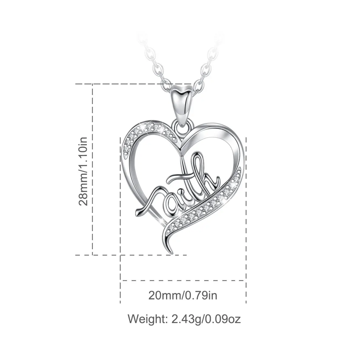 Eudora 925 Sterling Silver Faith Letter Necklace Heart Pendant Long Chain Simple Fashion Jewelry Souvenir Women Gifts CYD740