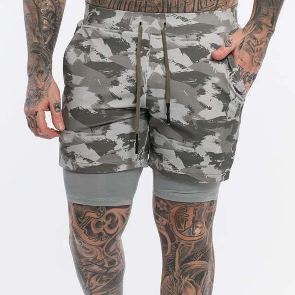 

Mens Camouflage 2 IN 1 Workout Fitness Shorts Breathable Jogger Shorts Camo Gyms Bodybuilding Quick Dry Leisure Running Shorts