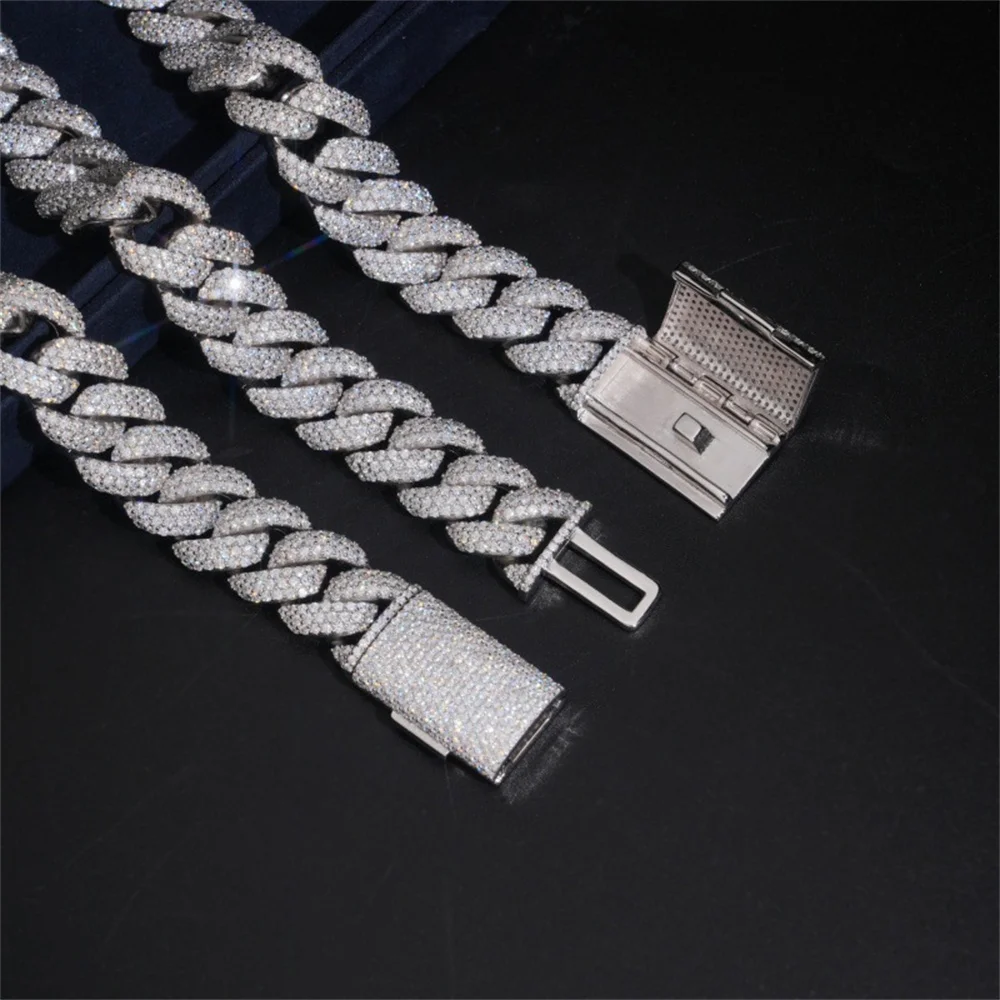 Icedminer 16mm 3Rows Moissanite Diamonds Cuban Link Chain Iced Out Necklaces For Men Women S925 Silver Choker Pass Tester GRA
