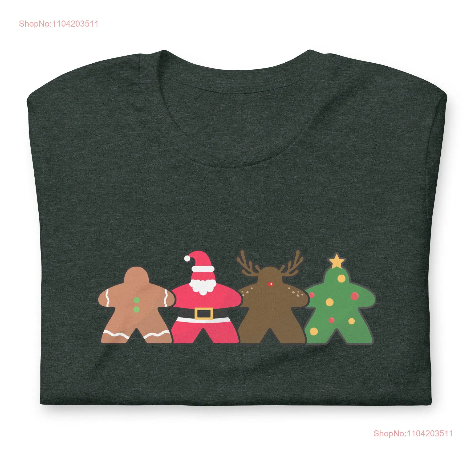 Holiday Meeple T Shirt Board Game Santa Reindeer Gingerbread Man Christmas Soft Bella Canvas Gamer  long or short sleeves