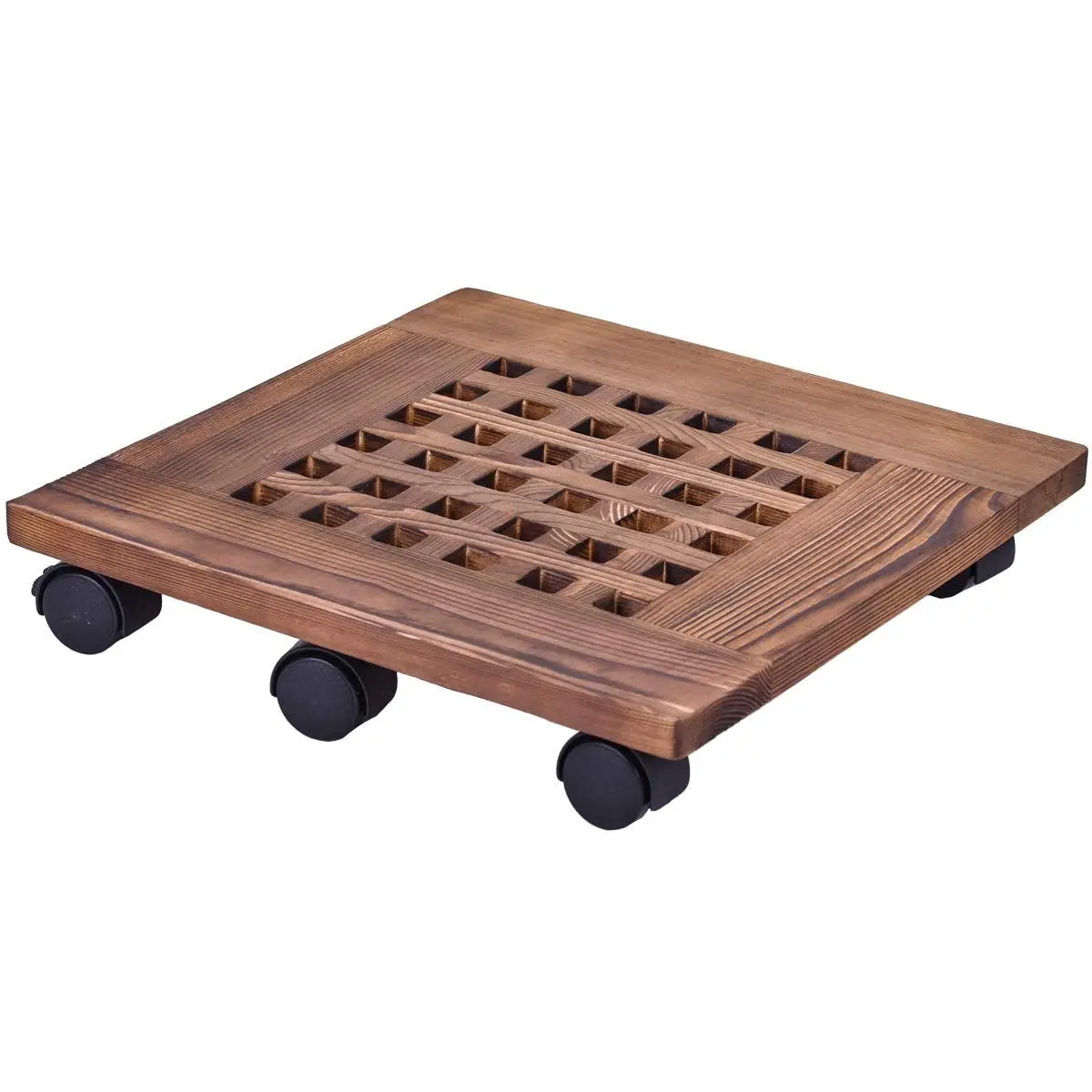 Multi-Purpose Wooden Plant Caddy Planter Dolly with Roller Wheels Solid Wood Rolling Plant Stand Lockable Casters Plants Caddies