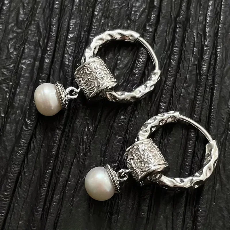 

New Trendy 925 Silver Drop Earrings Hoop Pearl Leaf Vintage Irregular For Women Girl Gift Fashion Jewelry Dropship Wholesale