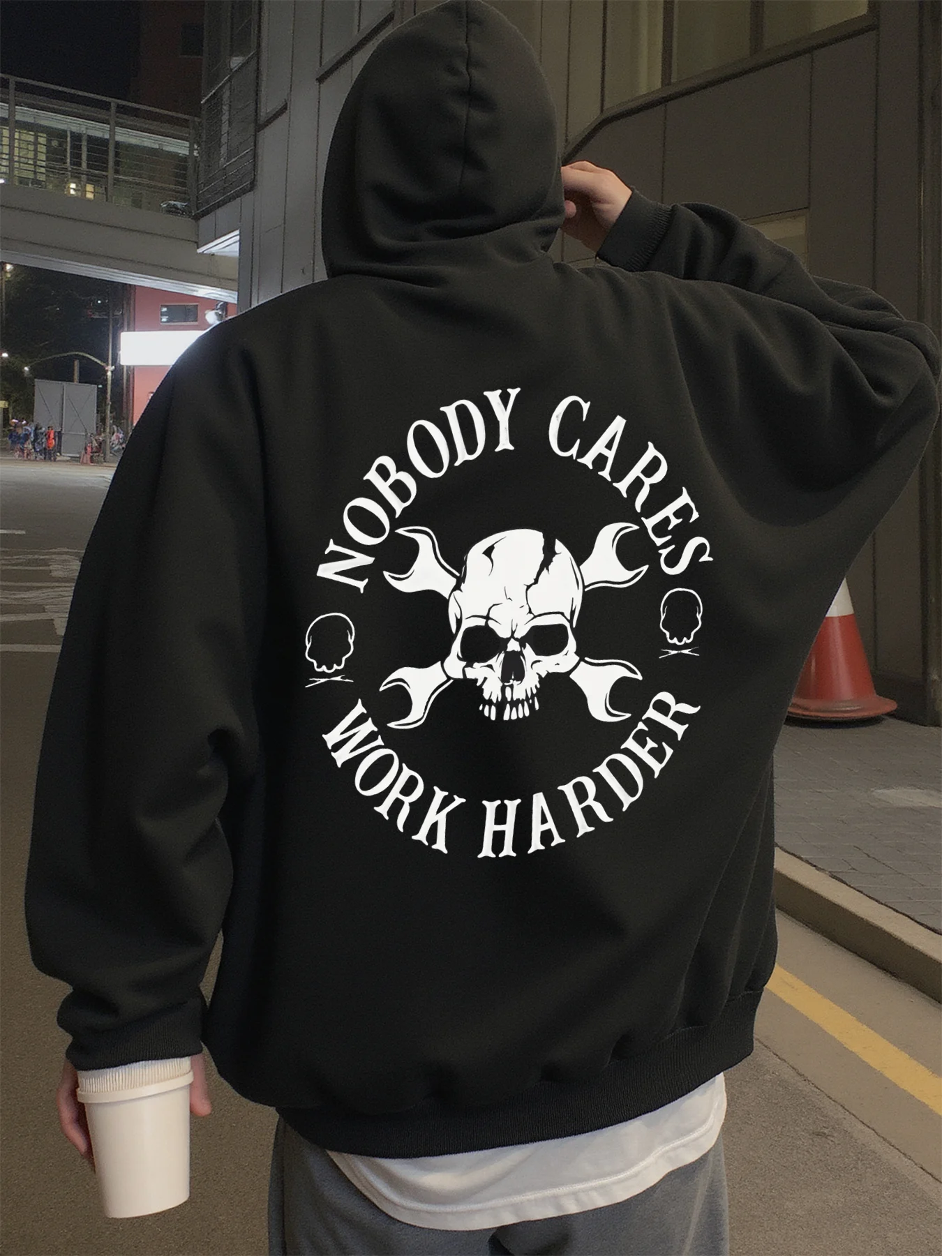 남성 스트릿웨어 해골 그래픽 노바이 케어 워크 하더 후드티 봄, 가을, 겨울용 남성 스웨트셔츠