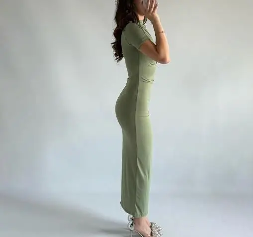 

Women Dress 2025 Spring/summer Latest Hot Selling Autumn Style Solid Color Short Sleeved Round Neck Slim Fit Hip Hugging Dress