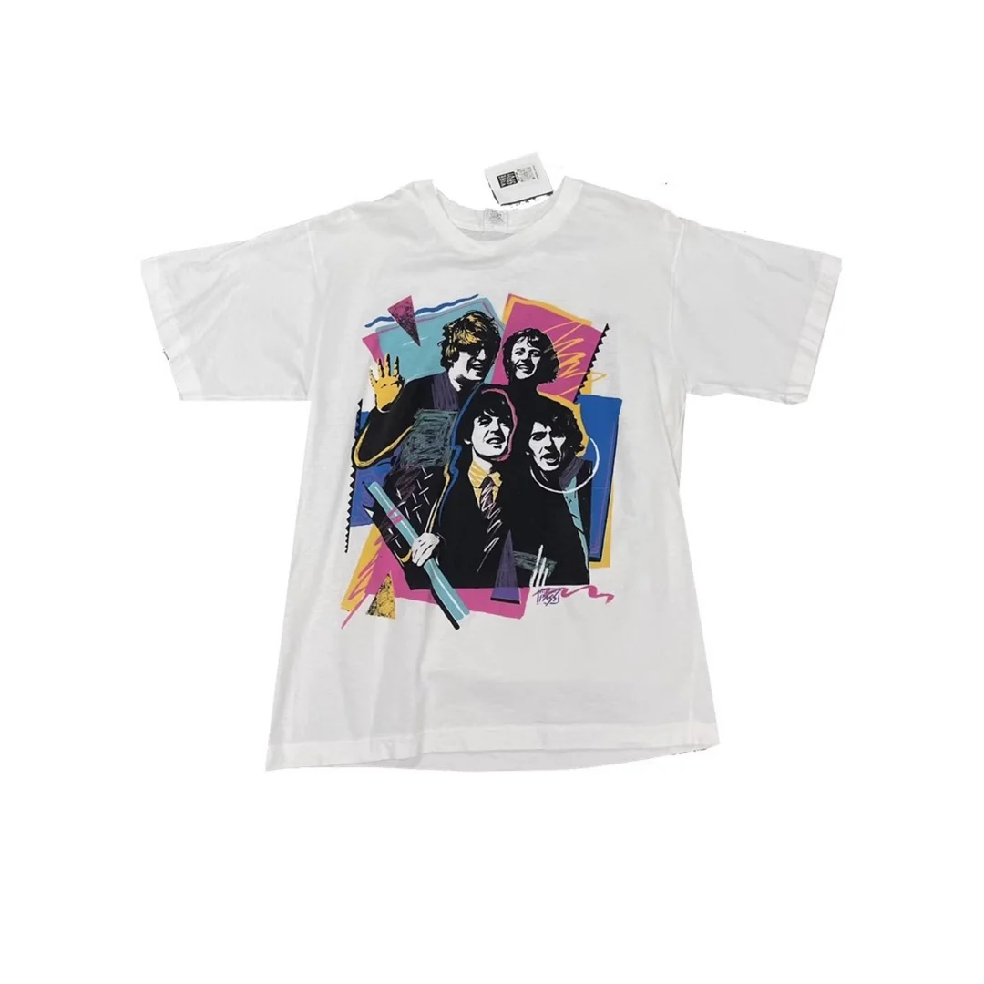 خمر روك قصيرة الأكمام تي شيرت بواسطة البيتلز الصيف موضة القطن الخالص تي شيرت رجالي ملابس الأطفال المحملة Y2k امرأة